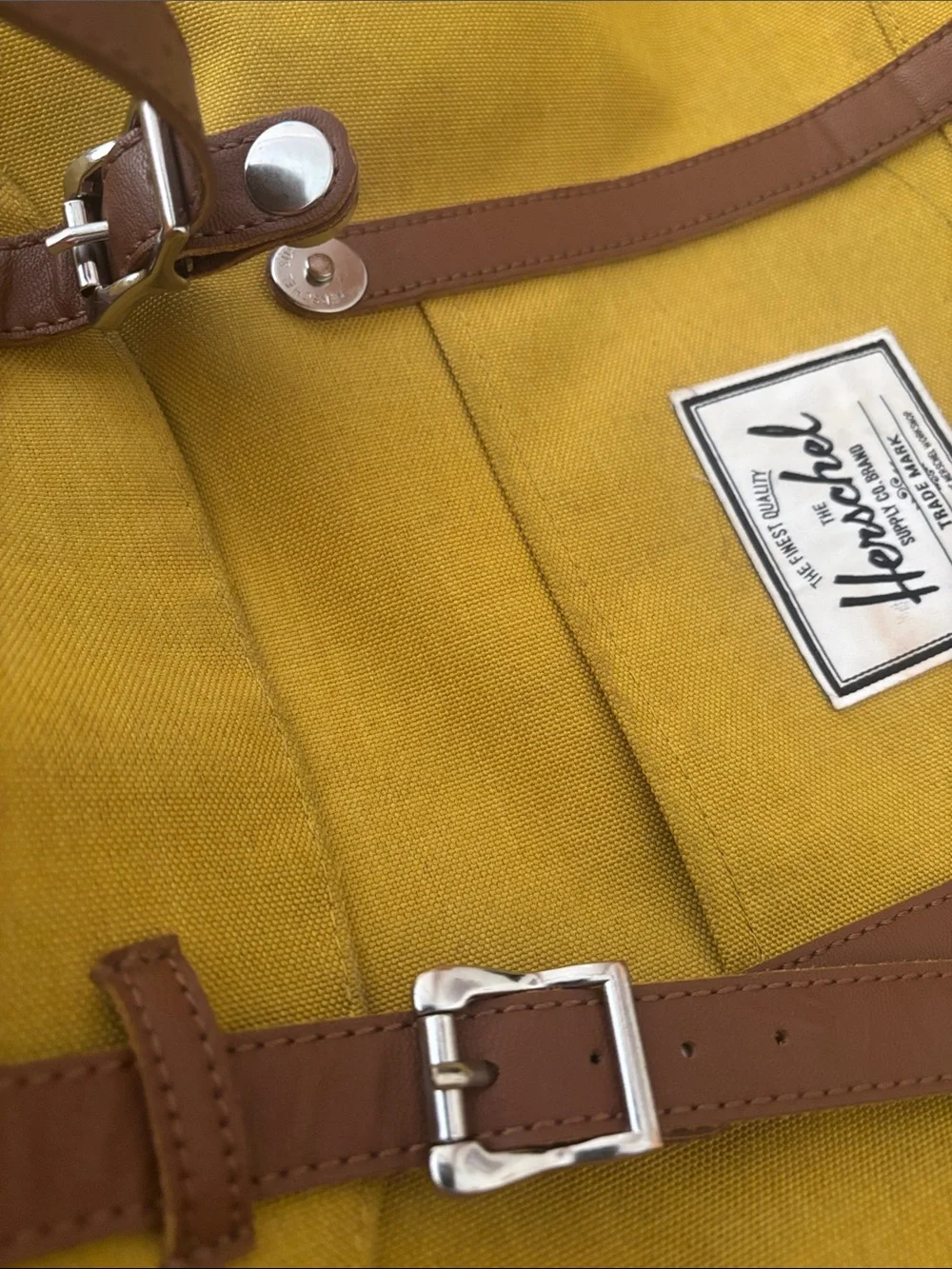 Herschel Supply Company Mustard Yellow Canvas Backpack with Brown Trim